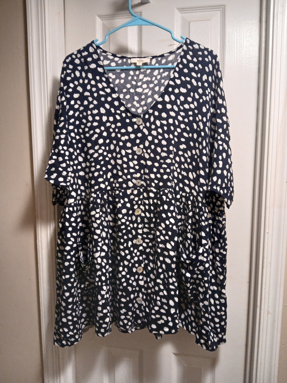 Entro Navy Blue MINI Dress OR LONG TOP with White Spot Print SZ.XL